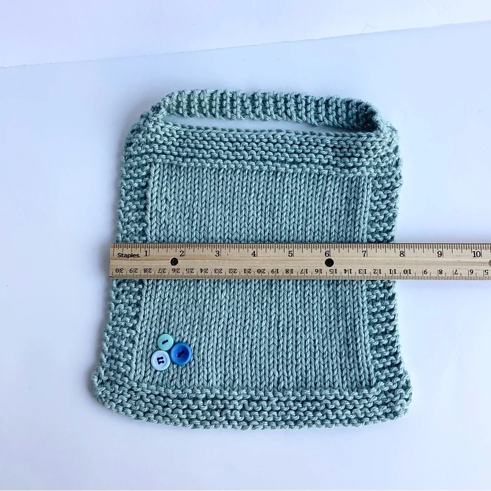 Baby Bib Set Washcloth Hand Crafted Green Cotton Knit Floral